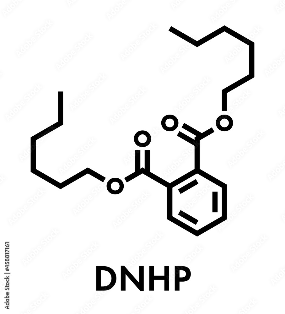 Di-n-hexyl phthalate (DNHP) plasticizer molecule. Skeletal formula.