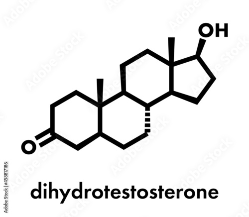 Dihydrotestosterone (DHT, androstanolone, stanolone) hormone molecule. Skeletal formula. photo