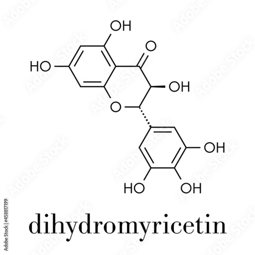 Dihydromyricetin (ampelopsin) herbal drug molecule. Skeletal formula.