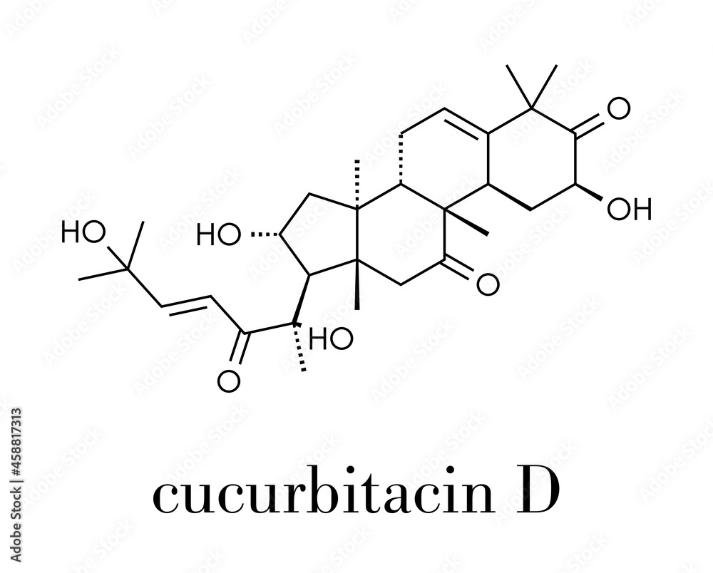 Cucurbitacin D bitter molecule. Skeletal formula. Cucurbitacin D bitter molecule. Skeletal formula.