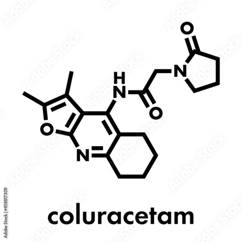 Coluracetam nootropic drug molecule. Skeletal formula.