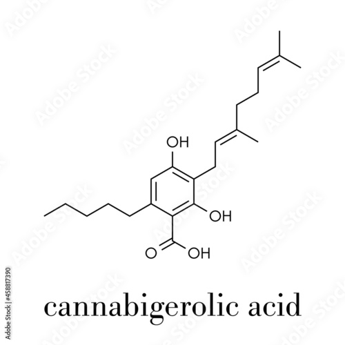 Cannabigerolic acid or CBGA cannabinoid molecule. Skeletal formula.