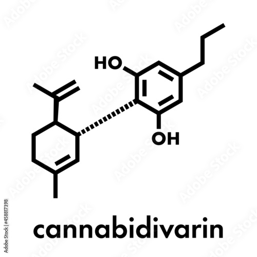 Cannabidivarin or CBDV cannabinoid molecule. Skeletal formula.