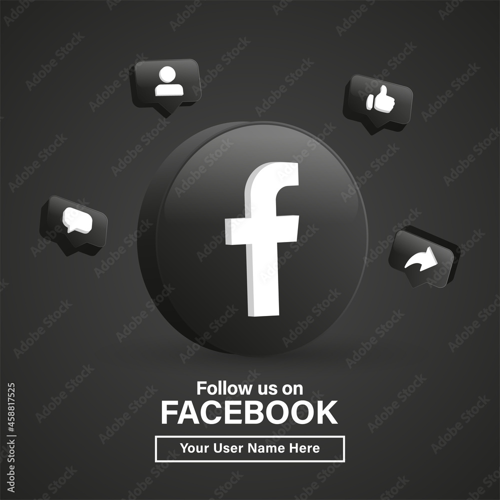 follow us on facebook for social media icons banner in 3d round black