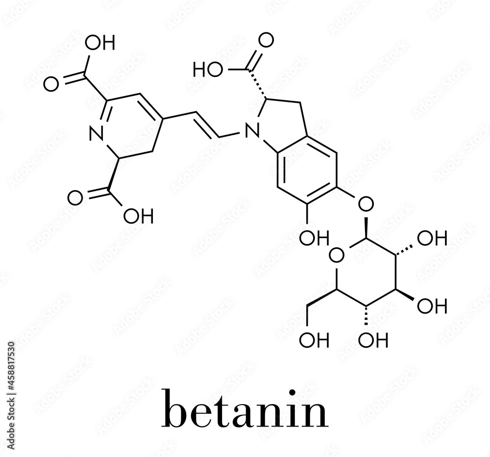Betanin or beetrood red plant pigment molecule. Skeletal formula.