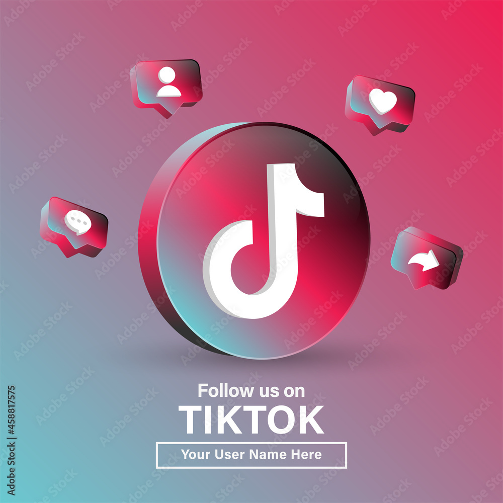 Vecteur Stock follow us on tiktok for social media icons banner in 3d ...