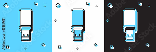Set USB flash drive icon isolated on blue and white, black background. Vector