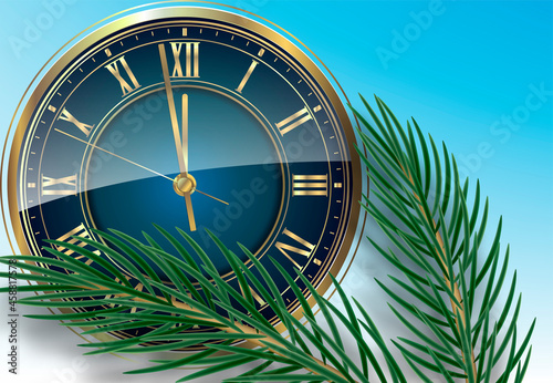 Christmas background with clock. Banner or postcard design.