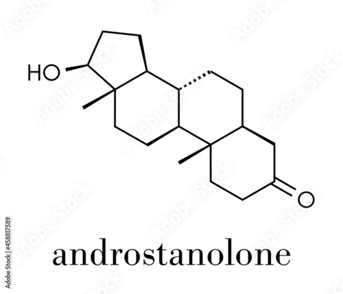 Dihydrotestosterone (DHT, androstanolone, stanolone) hormone molecule. Skeletal formula.
