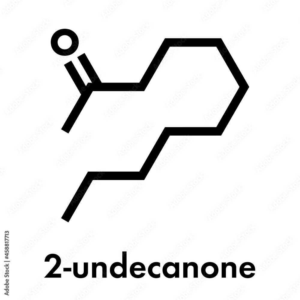 Undecanone or methyl nonyl ketone molecule. Skeletal formula. Undecanone or methyl nonyl ketone molecule. Skeletal formula.