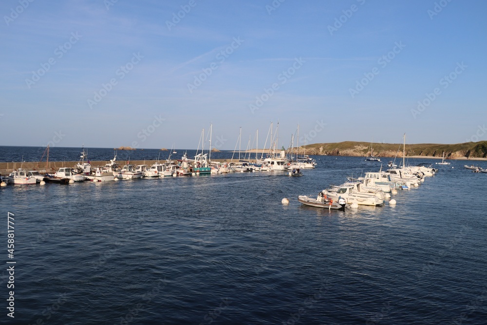 boats in the harbor of Houat island in Brittany 