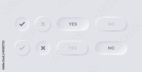 checkmark icon button in white neumorphism buttons - tick and cross icons symbols in modern neumorphic circle with white background - ui ux user interface for apps and website