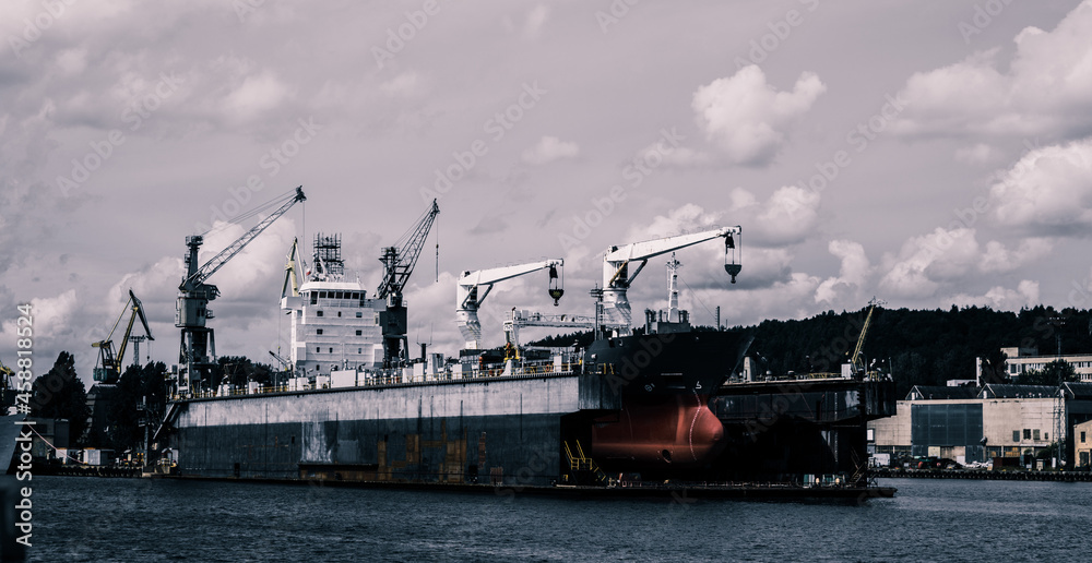 Ship moored in the dock of the repair shipyard in Gdynia