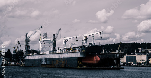 Ship moored in the dock of the repair shipyard in Gdynia