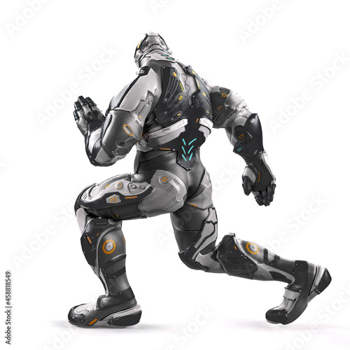 future soldier is dancing on white background rear view © DM7