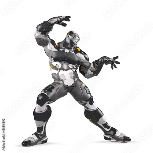 future soldier is doing some magic moves on white background side view