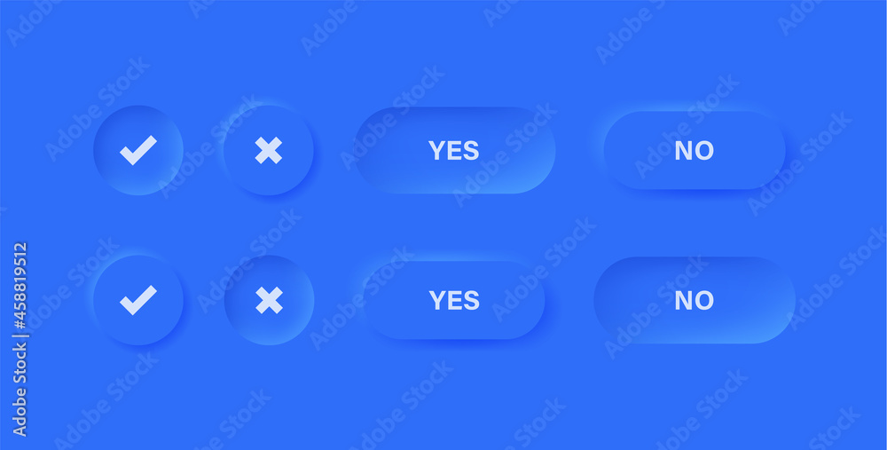 checkmark icon button in blue neumorphism buttons - tick and cross ...