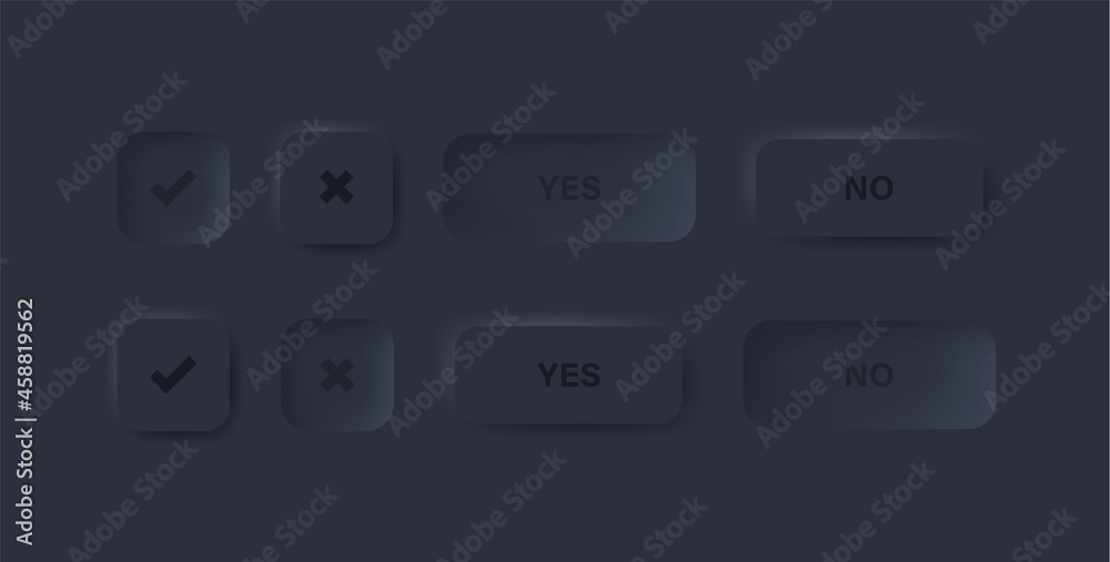 checkmark icon button in black neumorphism buttons - tick and cross icons symbols in modern neumorphic square with dark black background - ui ux user interface for apps and website checkmark icon button in black neumorphism buttons - tick and cross icons symbols in modern neumorphic square with dark black background - ui ux user interface for apps and website