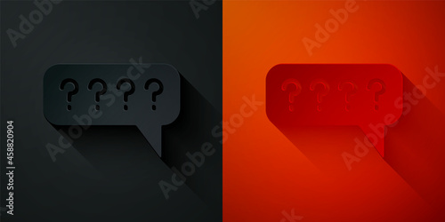 Paper cut Speech bubbles with Question icon isolated on black and red background. FAQ sign. Chat speech bubble and chart. Paper art style. Vector