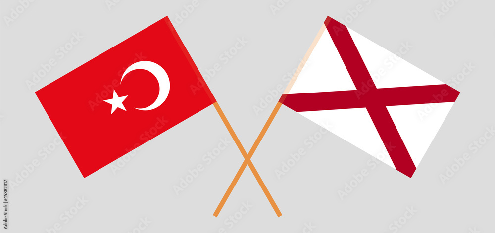Crossed flags of Turkey and The State of Alabama. Official colors. Correct proportion Crossed flags of Turkey and The State of Alabama. Official colors. Correct proportion