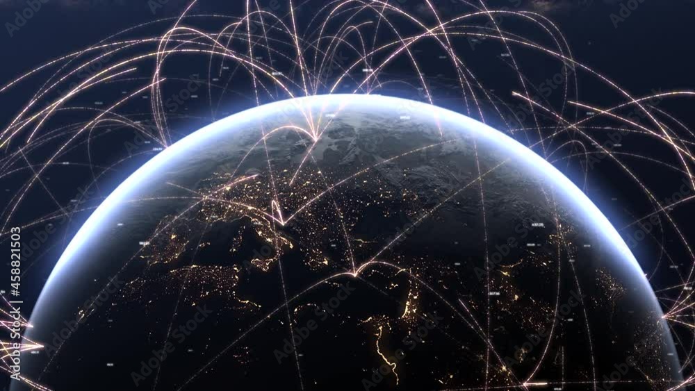 Digital Grid Over the Earth Sunrise. Internet connection by satellites. Global network connection the world abstract 3D rendering satellites. Modern Business and Technology Concept