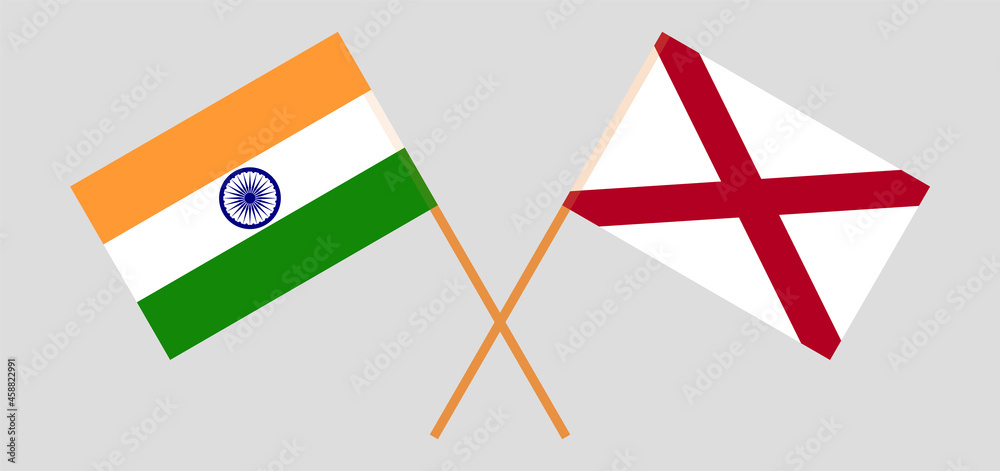 Crossed flags of India and The State of Alabama. Official colors. Correct proportion Crossed flags of India and The State of Alabama. Official colors. Correct proportion