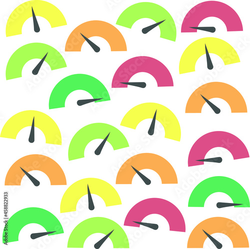 Square vector background made of colorful dials showing good, bad and moderate. Measurement. Customer satisfaction meters. Gauges.