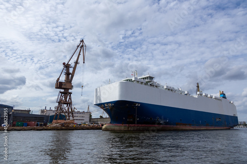 Ship moored on the quay of the repair shipyard in Gdańsk