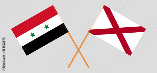 Crossed flags of Syria and The State of Alabama. Official colors. Correct proportion