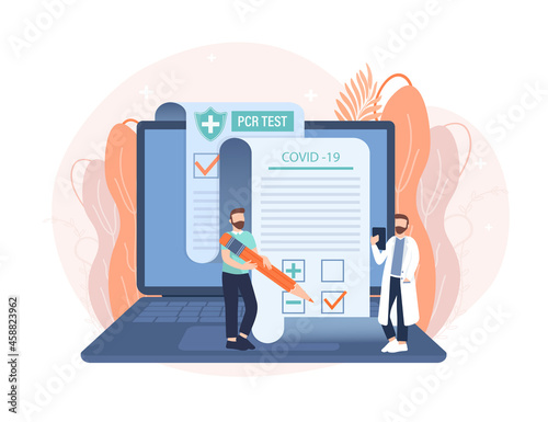 Illustration with negative pcr test people for paper design. Vector illustration. Covid test.