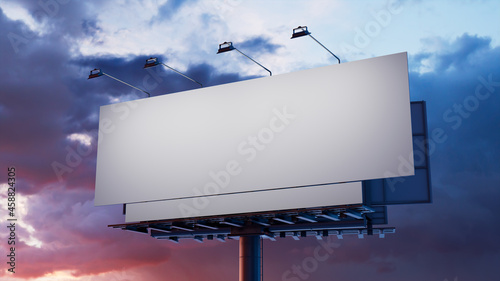 Commercial Billboard. Blank Exterior Sign against a Stormy Evening Sky. Design Template. photo