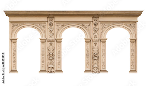 Elements of architectural decorations of buildings. Old arch. Neo renaissance style.