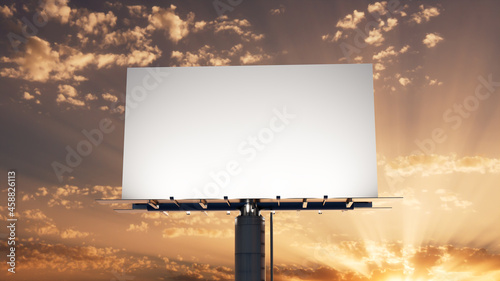 Marketing Billboard. Empty Large Format Sign against a Sunset Evening Sky. Mockup Template. photo