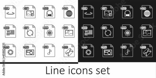 Set line MSG file document, TIFF, MP3, GIF, DOC, XML, MAX and icon. Vector