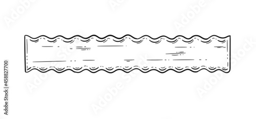 mafaldine pasta sketch. Doodle outline black and white vintage style macaroni illustration. Hand drawn isolated on white background. 