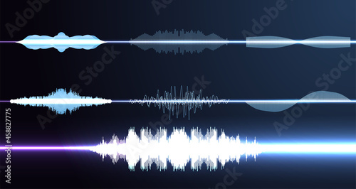 set of musical sound waves. Audio digital equalizer technology, console panel, pulse music. Hi-tech AI assistant voice