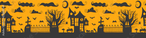 Seamless Pattern. Halloween - October 31. Hand-drawn doodle illustration. Trick or treat. Happy Halloween 2021