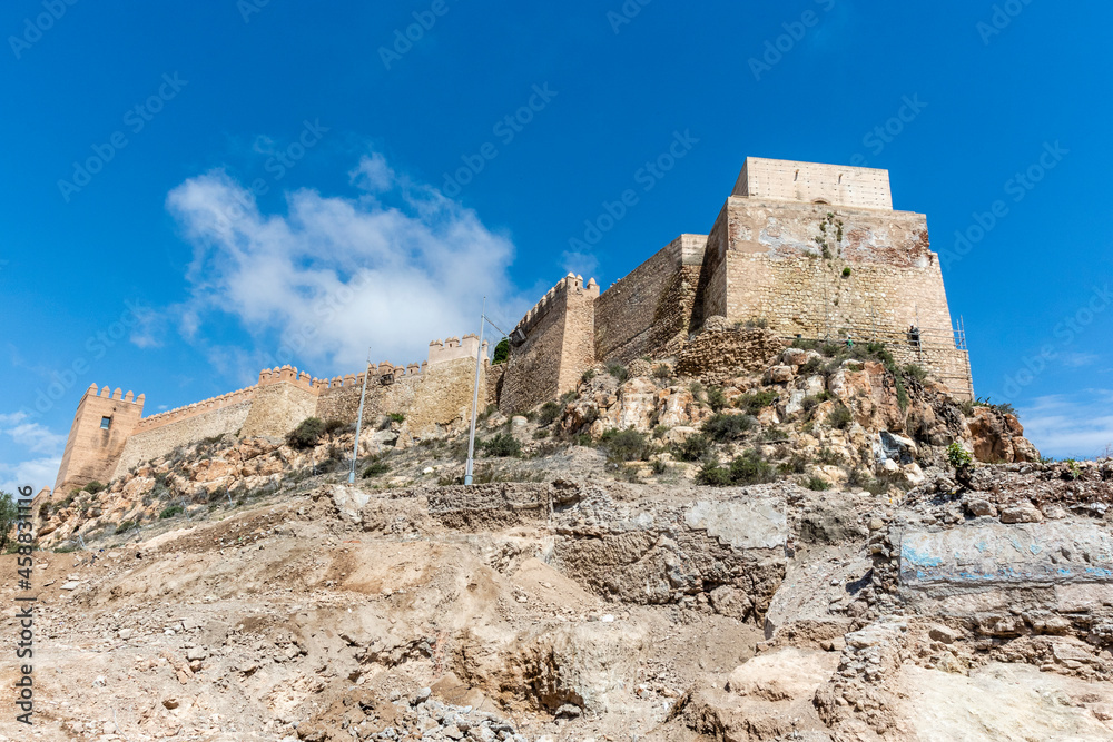 Wall of the Alcazaba of Almería, a fortified complex in Almería, Andalusia, southern Spain, Europe