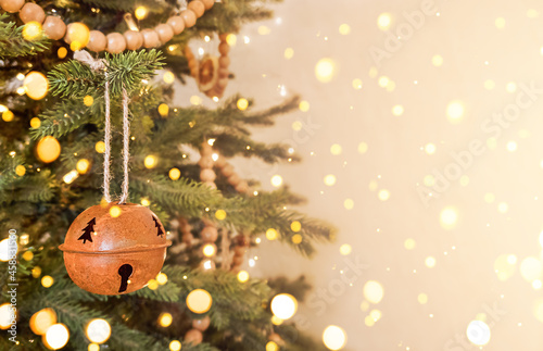 Εκτύπωση καμβά Christmas tree decorated in scandinavian style and defocused lights
