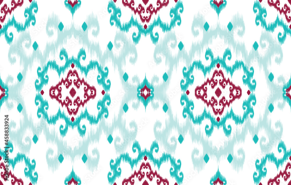 Fototapeta premium Ikat ethnic pattern. Aztec fabric carpet mandala ornament boho chevron textile decoration wallpaper. Tribal turkey African Indian traditional embroidery vector illustrations background.
