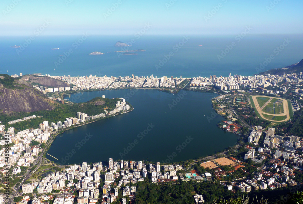 Aerial view of Lagoa Rodrigo de Freitas lagoon, in Rio de Janeiro
