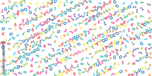 Falling colorful sketch numbers. Math study concept with flying digits. Astonishing back to school mathematics banner on white background. Falling numbers vector illustration.