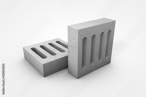 channel with concrete grids for street drainage, 3d illustration photo