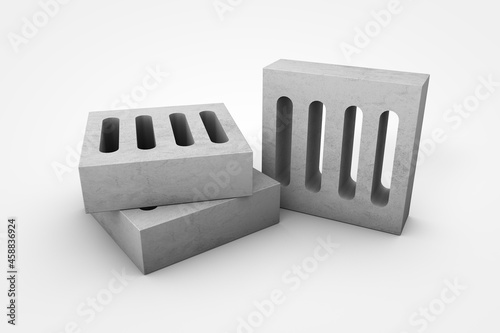 channel with concrete grids for street drainage, 3d illustration photo