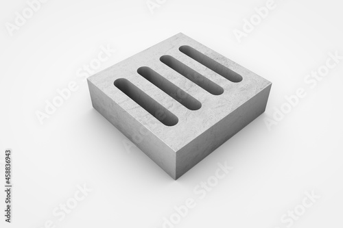 channel with concrete grids for street drainage, 3d illustration