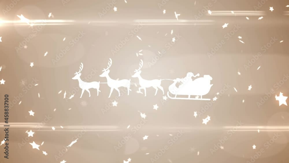 Animation of glowing stars falling over santa claus in sleigh with reindeer Animation of glowing stars falling over santa claus in sleigh with reindeer