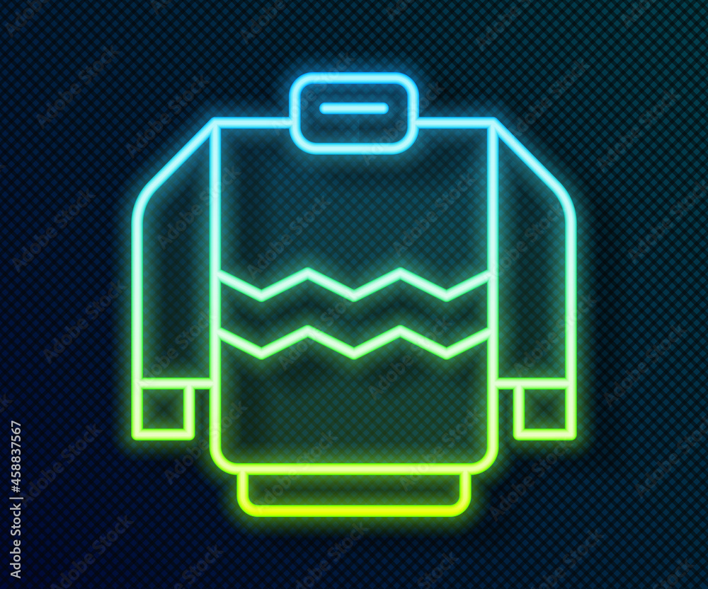 Glowing neon line Sweater icon isolated on black background. Pullover icon. Sweatshirt sign. Vector Glowing neon line Sweater icon isolated on black background. Pullover icon. Sweatshirt sign. Vector