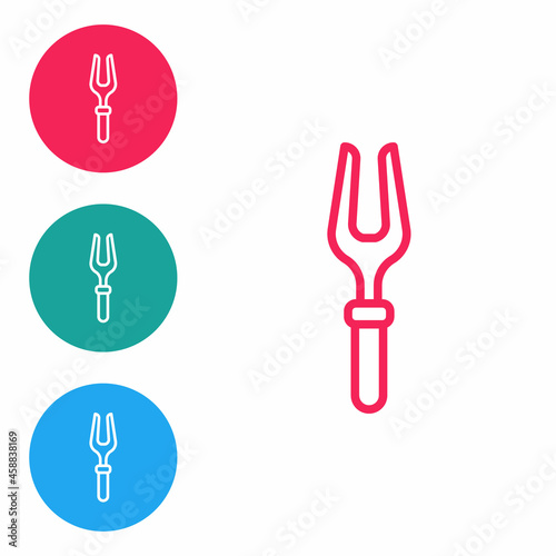 Red line Barbecue fork icon isolated on white background. BBQ fork sign. Barbecue and grill tool. Set icons in circle buttons. Vector