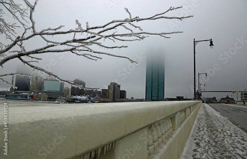 Walking the bridge in freezing rain, Toledo, Ohio photo