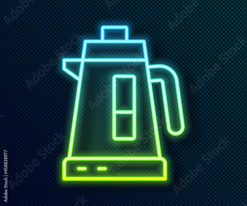 Glowing neon line Electric kettle icon isolated on black background. Teapot icon. Vector